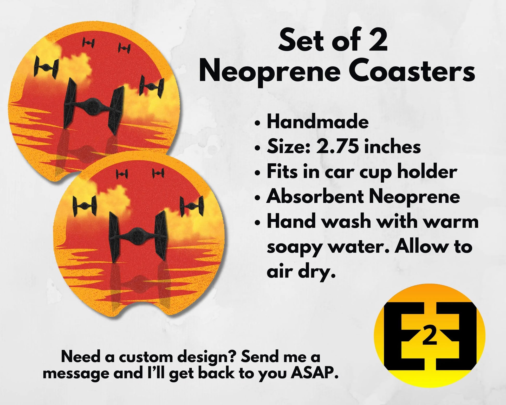 Set of two, Star Wars Sunset Tie Fighters car coasters set of 2