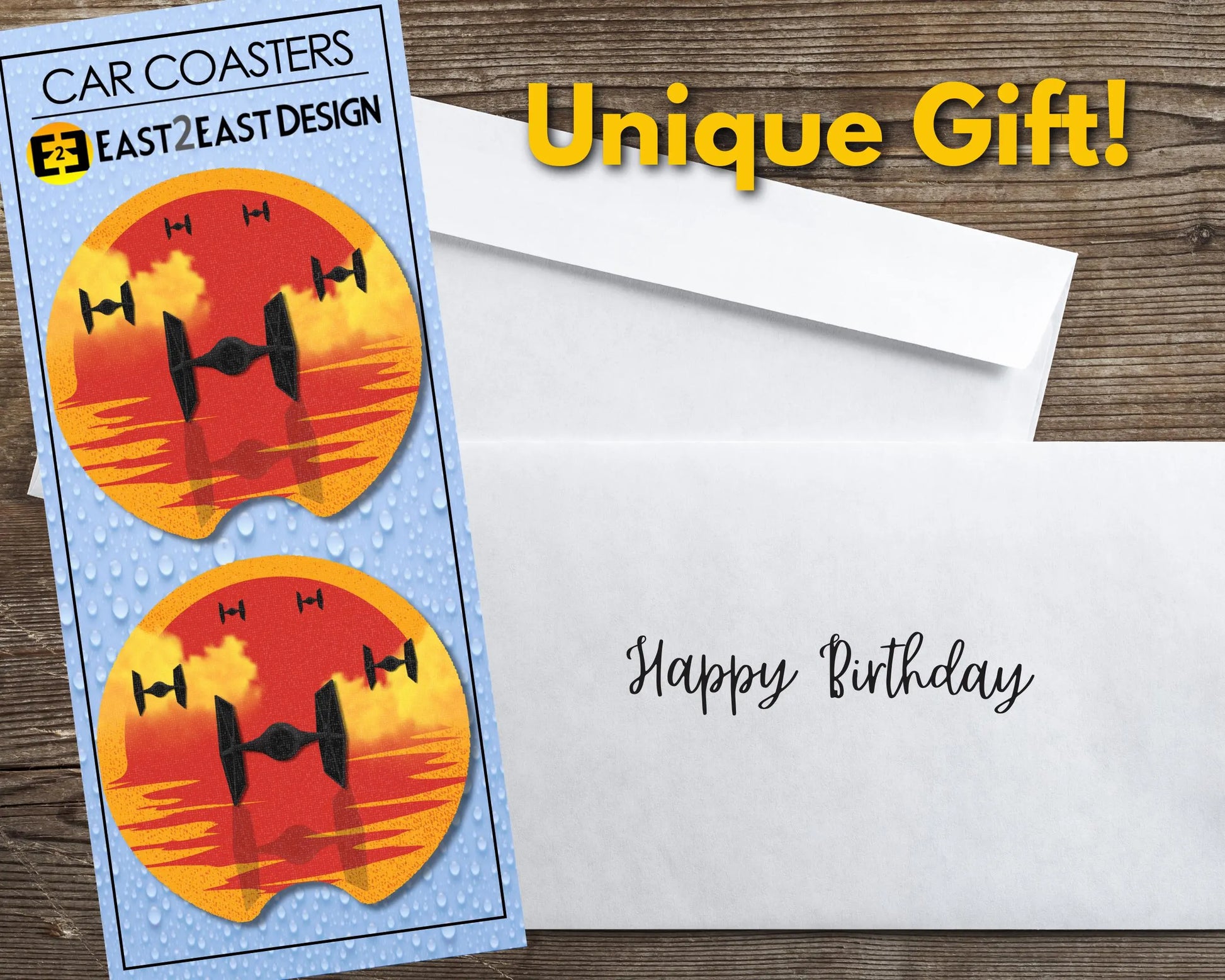 Set of two, Star Wars Sunset Tie Fighters car coasters unique gift