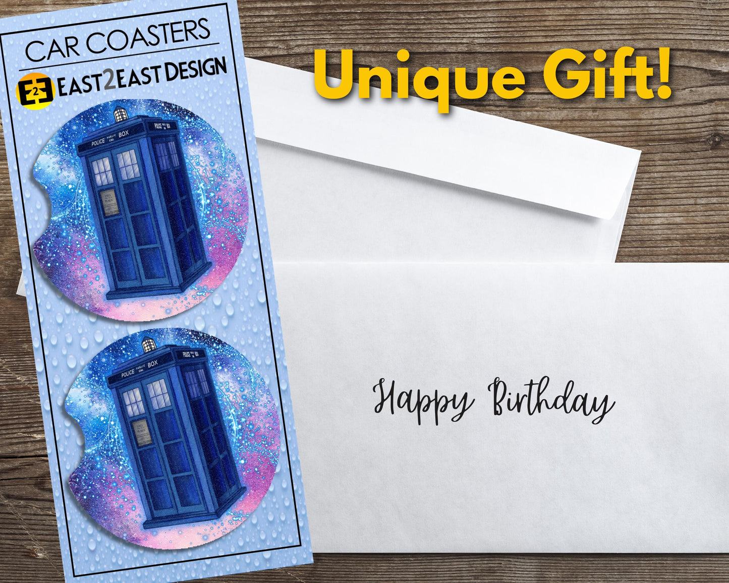 Dr. Who Tardis police box car coasters unique gift