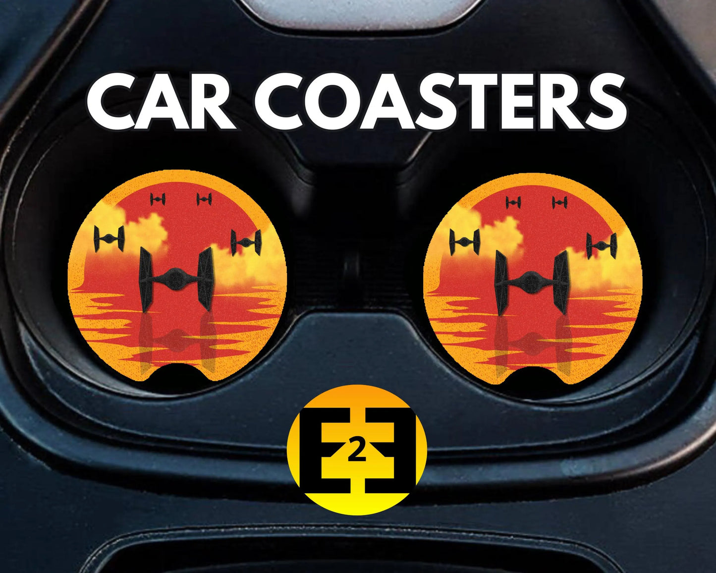 Set of two, Star Wars Sunset Tie Fighters car coasters