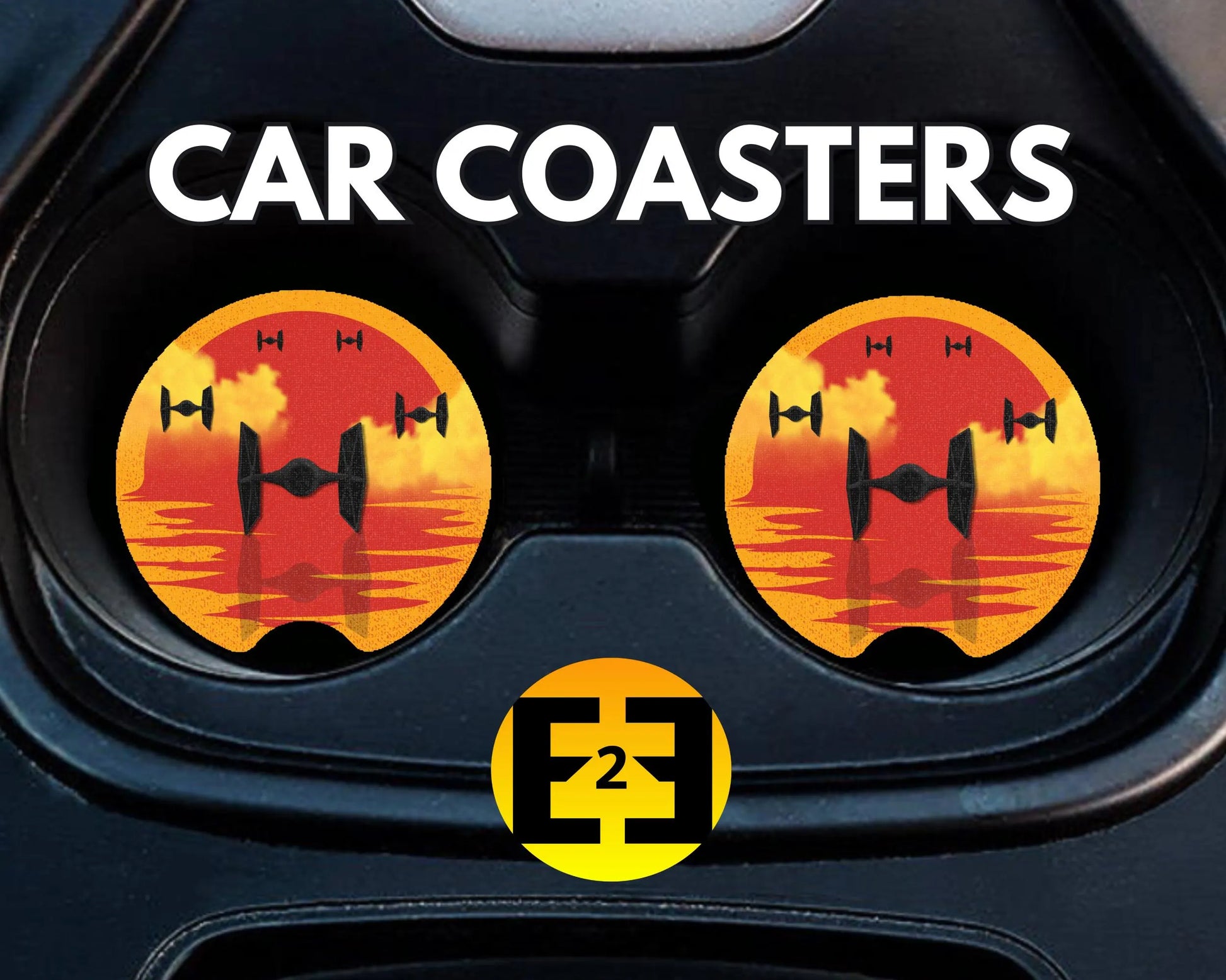 Set of two, Star Wars Sunset Tie Fighters car coasters