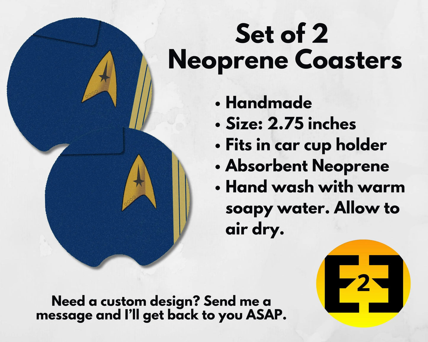 Star Trek Discovery uniform car coasters set of 2