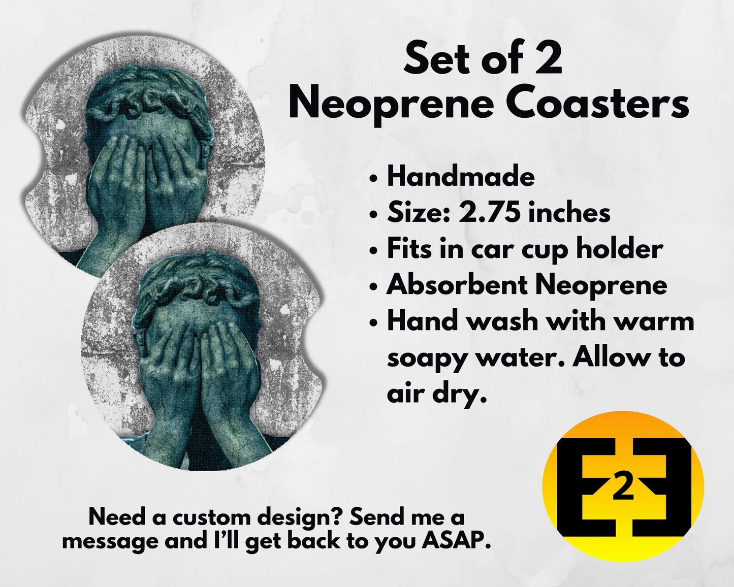 Dr. Who weeping angels car coasters set of 2